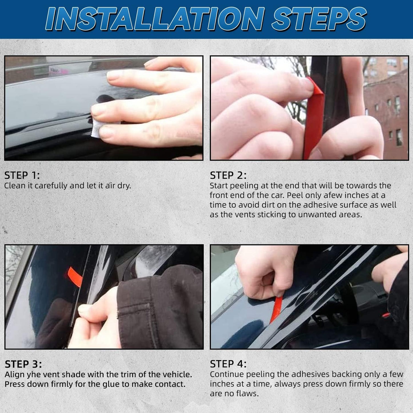 Set of 4 JDM 3D Wavy MU Style Front+Rear Smoke Sun/Rain Guard Outside Mount Tape-On Acrylic Window Visors Compatible with 06-11 Civic 4-Door Sedan