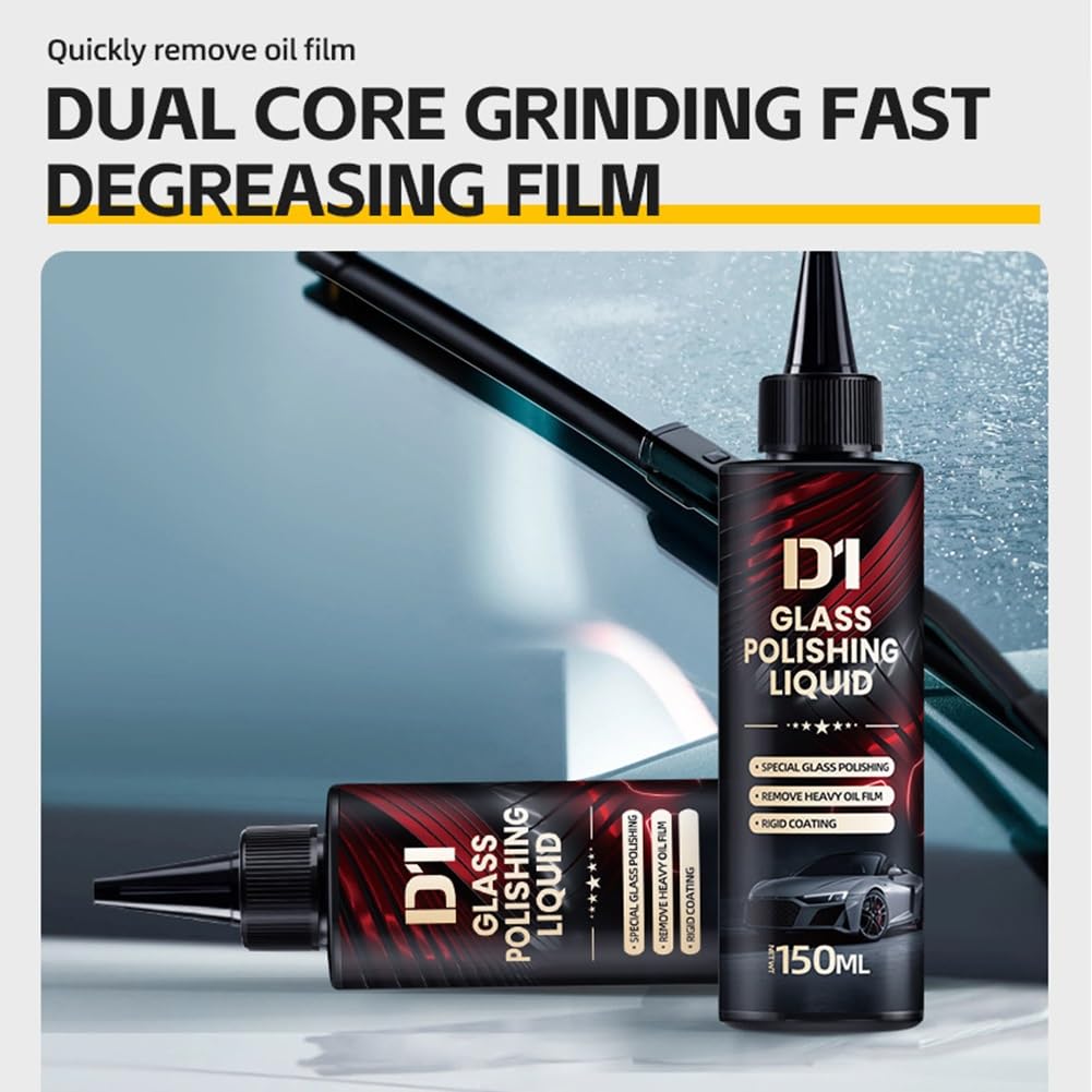 Bianca Glass Polishing Liquid D1, Bomini Car Glass Polishing Compound Windshield Cleaner Glas Oil Film Remover, Anti-Fog Hydrophobic Coating Spray, Scratches, Wiper Marks & Oil Film with Sponge