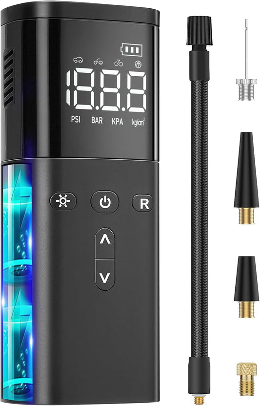 Tire Inflator Portable Air Compressor, Air Pump for Car Tires, Cordless Air Compressor 120 PSI - One Click Smart, Tire Pump for Car, Motorcycle, Bicycle, Balls, with Pressure Gauge, LED Light