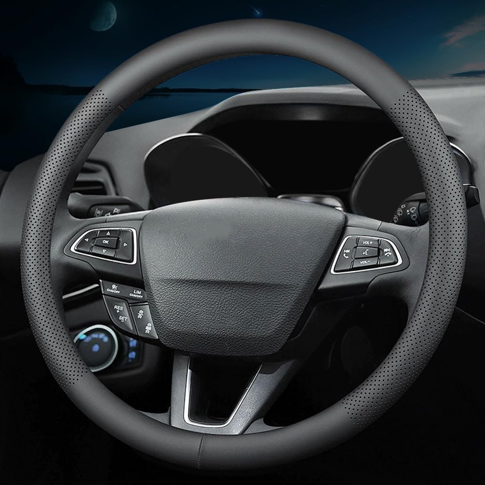 New Nappa Leather car Steering Wheel Cover，for Car Truck SUV 15 inch (Black)