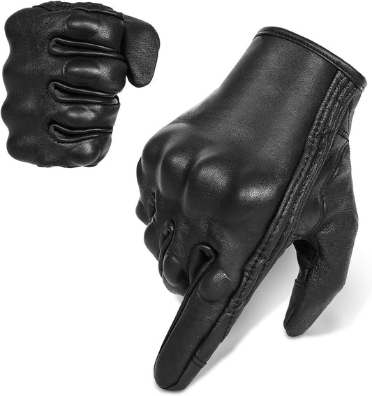 Superbike Full Finger Goat Skin Leather Touchscreen Motorcycle Gloves Non-Perforated, M