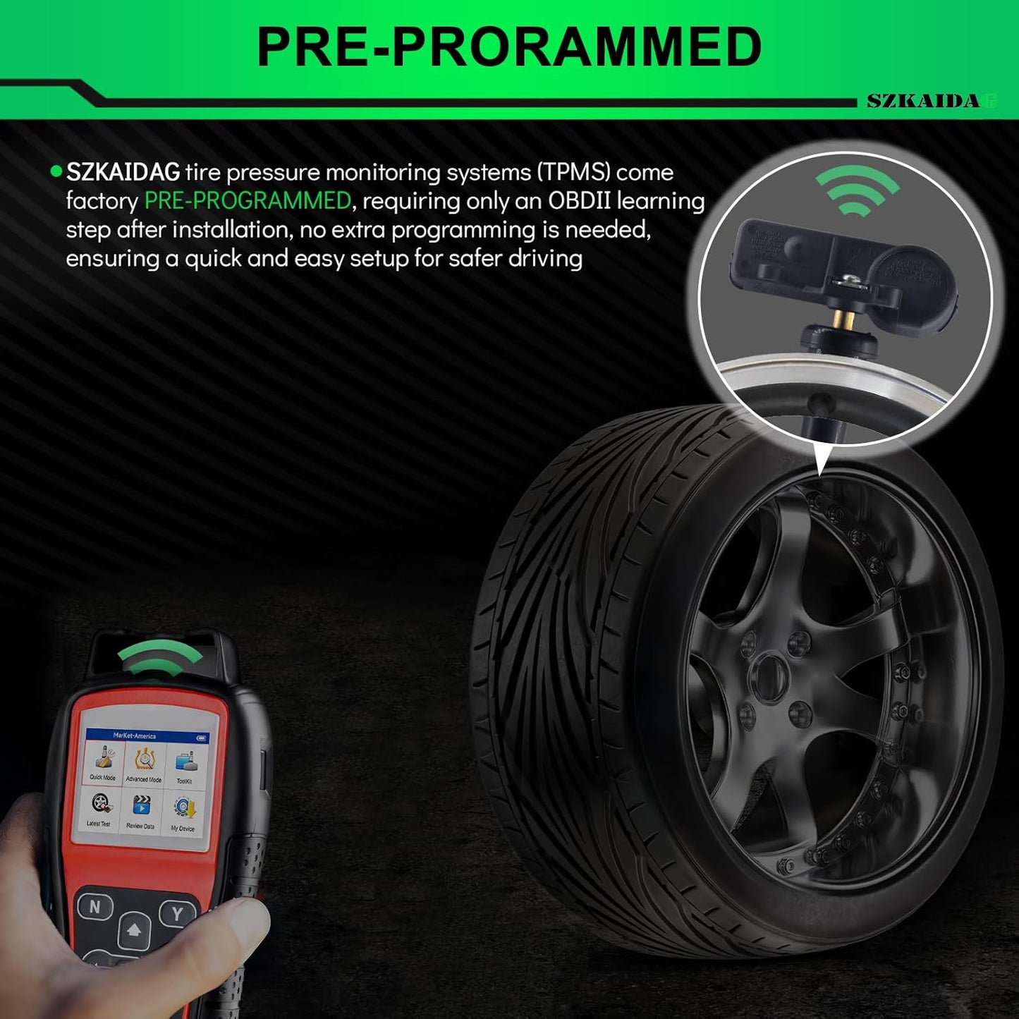 433MHz TPMS Sensors Pre-Programmed for:-Dodge Durango 2011-2015 Charger Challenger for:-Jeep Wrangler 2014-2019 Grand Cherokee for:-Ram 1500 2500 for:-Chrysler 300 OE#56029398AB