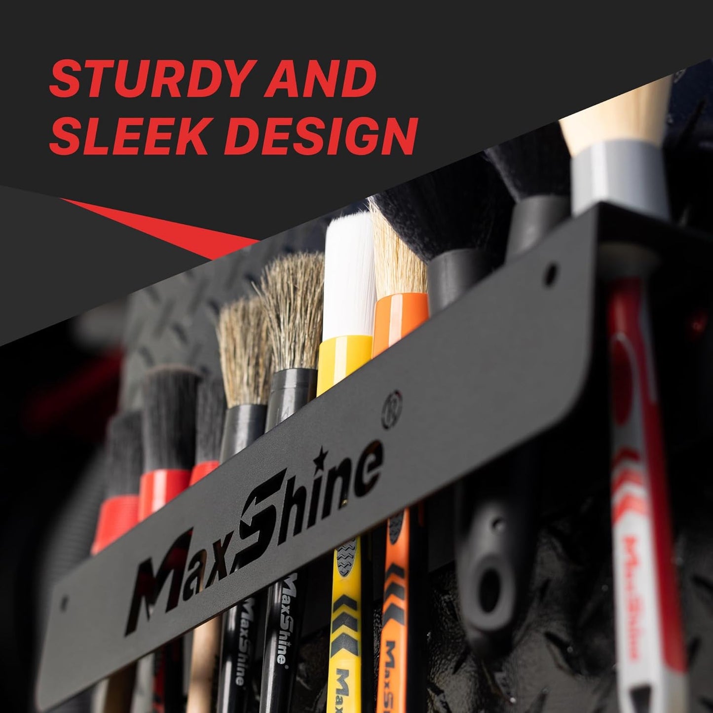 Maxshine Universal Detailing Brush Holder - 10 Car Detailing Brushes Organizer, Sturdy, Simple & Lightweight Design, Easy Wall Mounting for Access, Premium Auto Detailing Accessories & Supplies