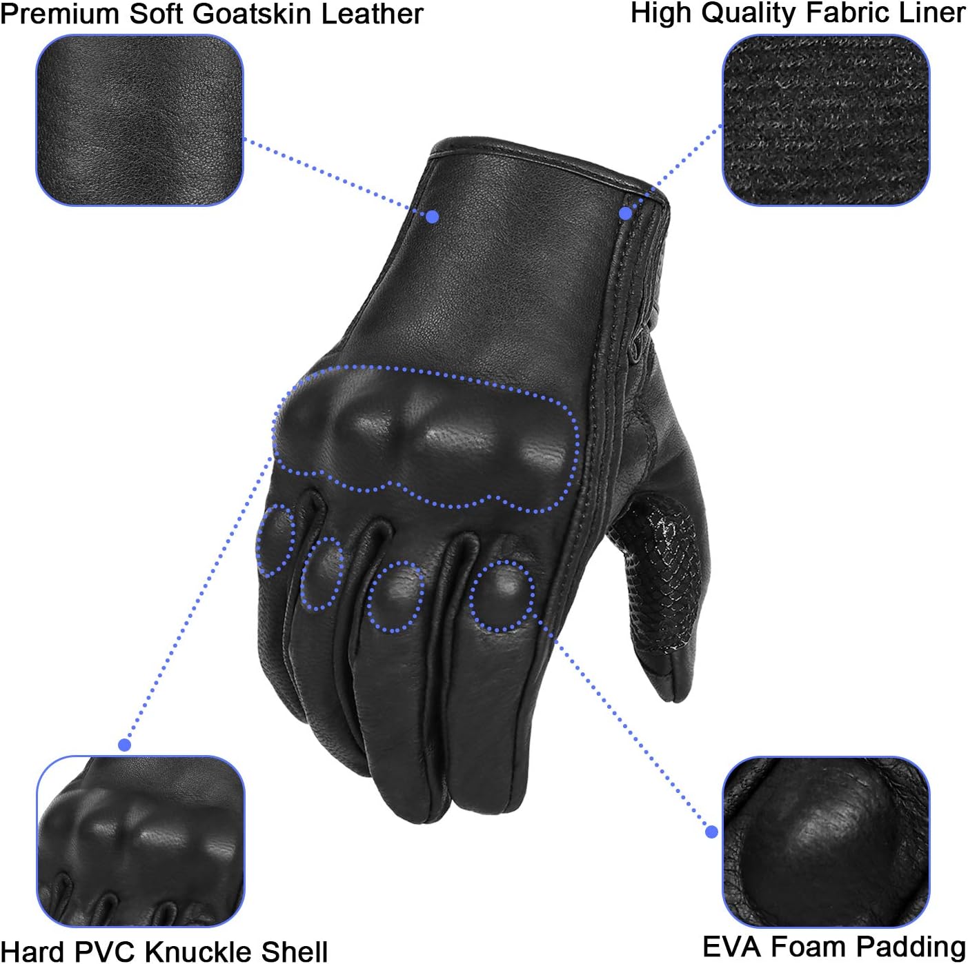 Updated Full Finger Men’s Leather Motorcycle Gloves Touchscreen & Armored Motorbike Gloves (Updated,Non-Perforated, S)