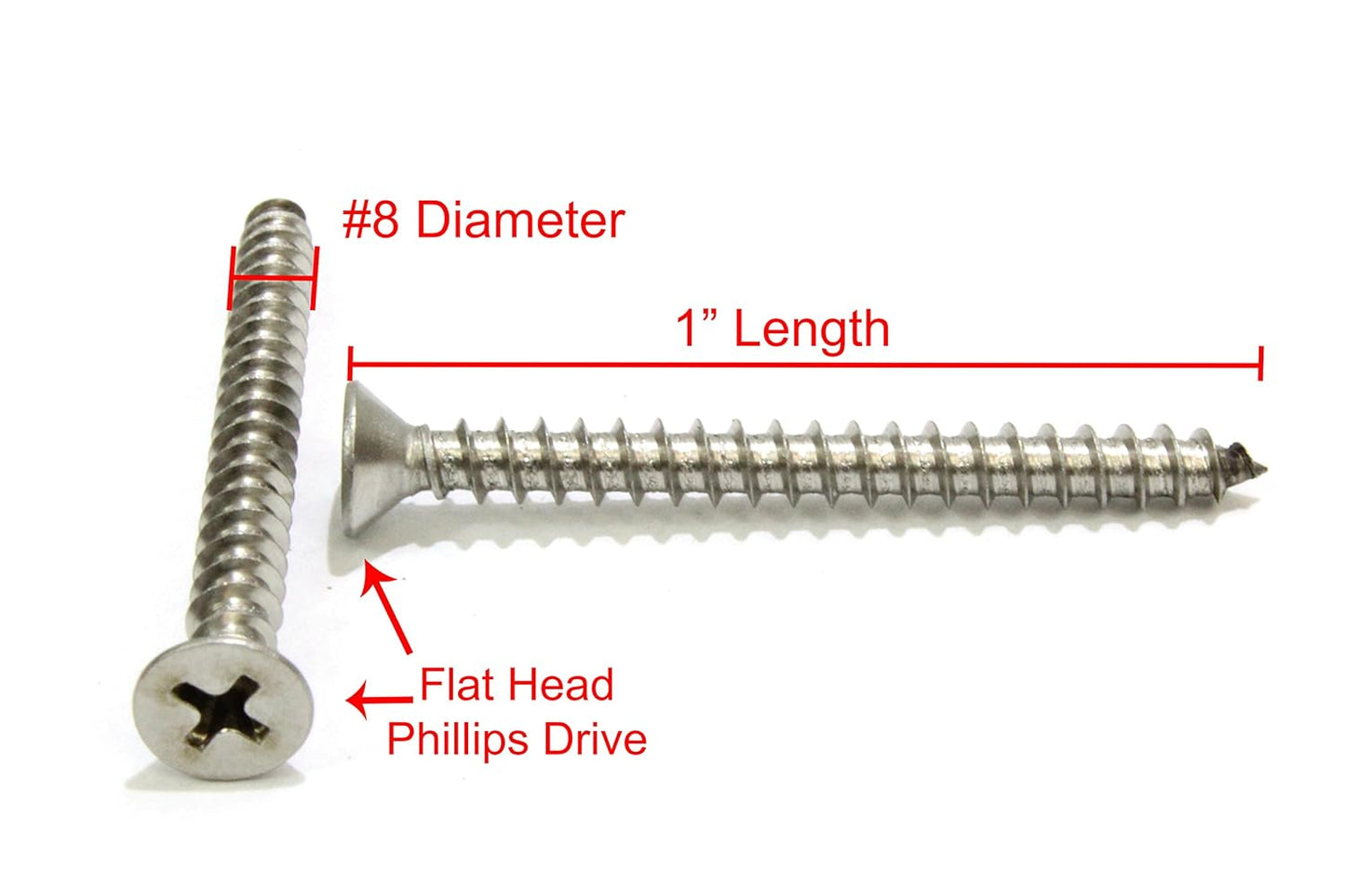 #8 X 1'' Stainless Flat Head Phillips Wood Screw, (100 pc), 18-8 (304) Stainless Steel Screws by Bolt Dropper, Glasses Screws
