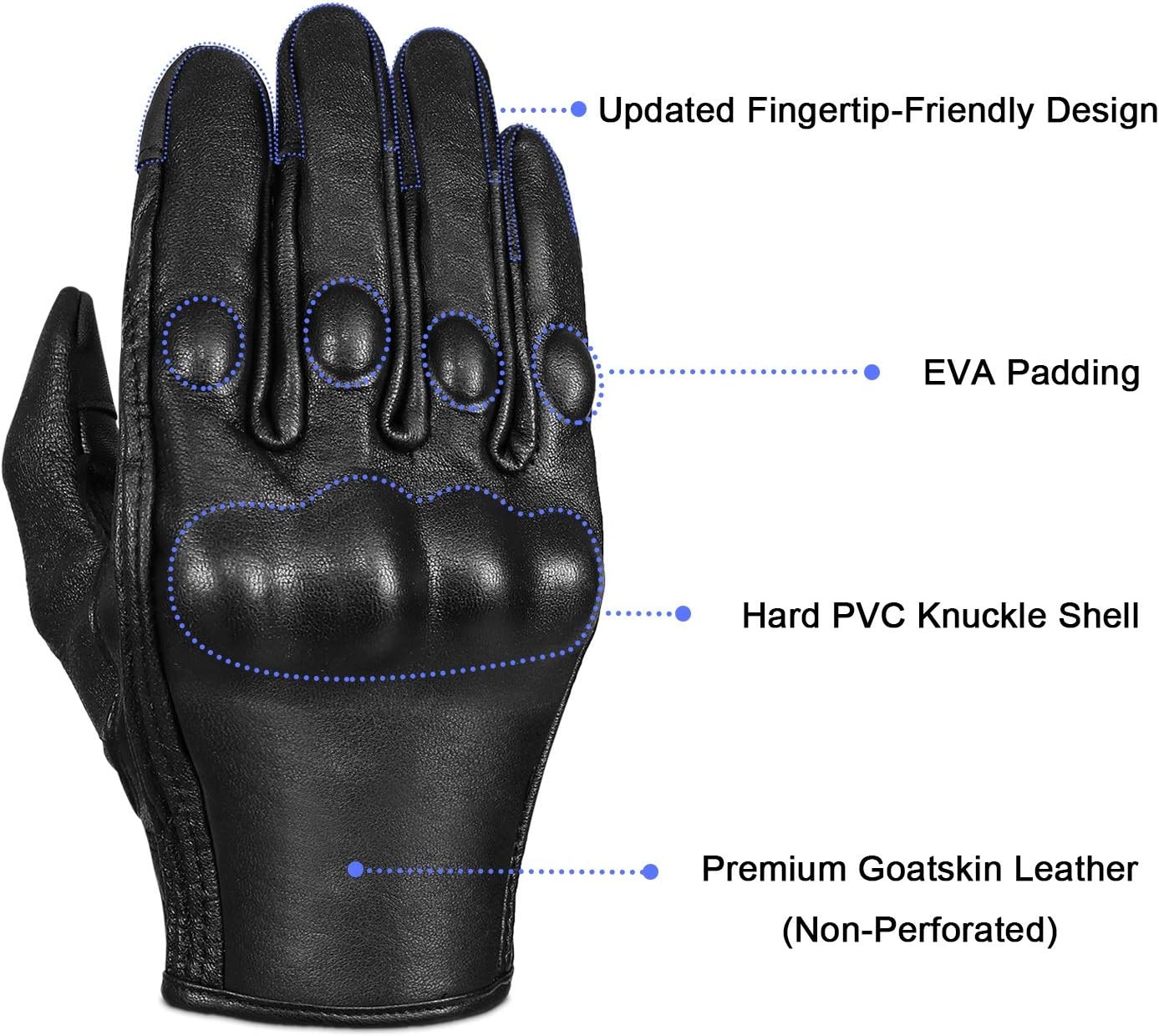 Superbike Full Finger Goat Skin Leather Touchscreen Motorcycle Gloves Non-Perforated, M