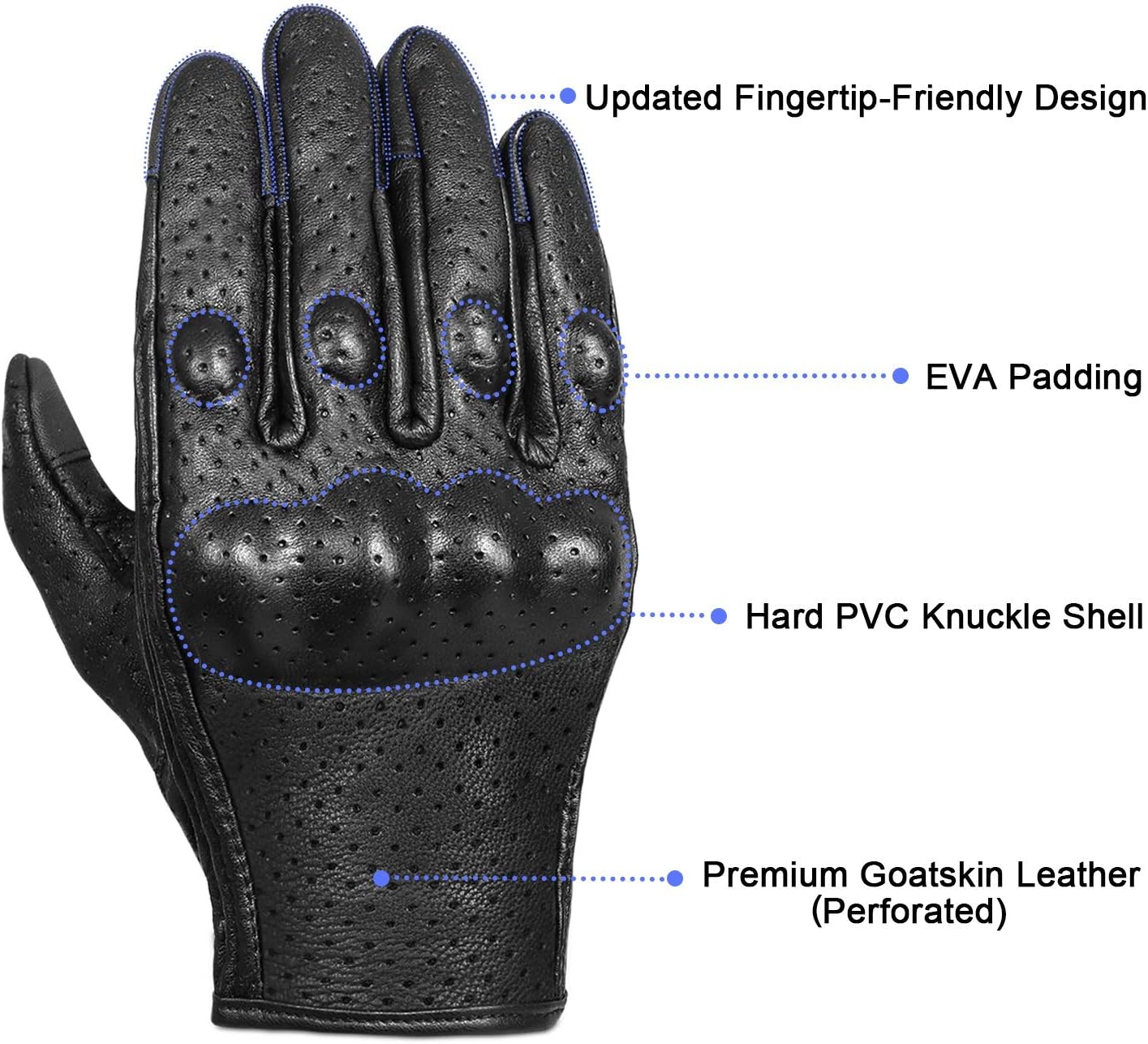 Superbike Full Finger Goat Skin Leather Touch Screen Motorcycle Gloves Men S,M,L,XL,XXL (Perforated, S)