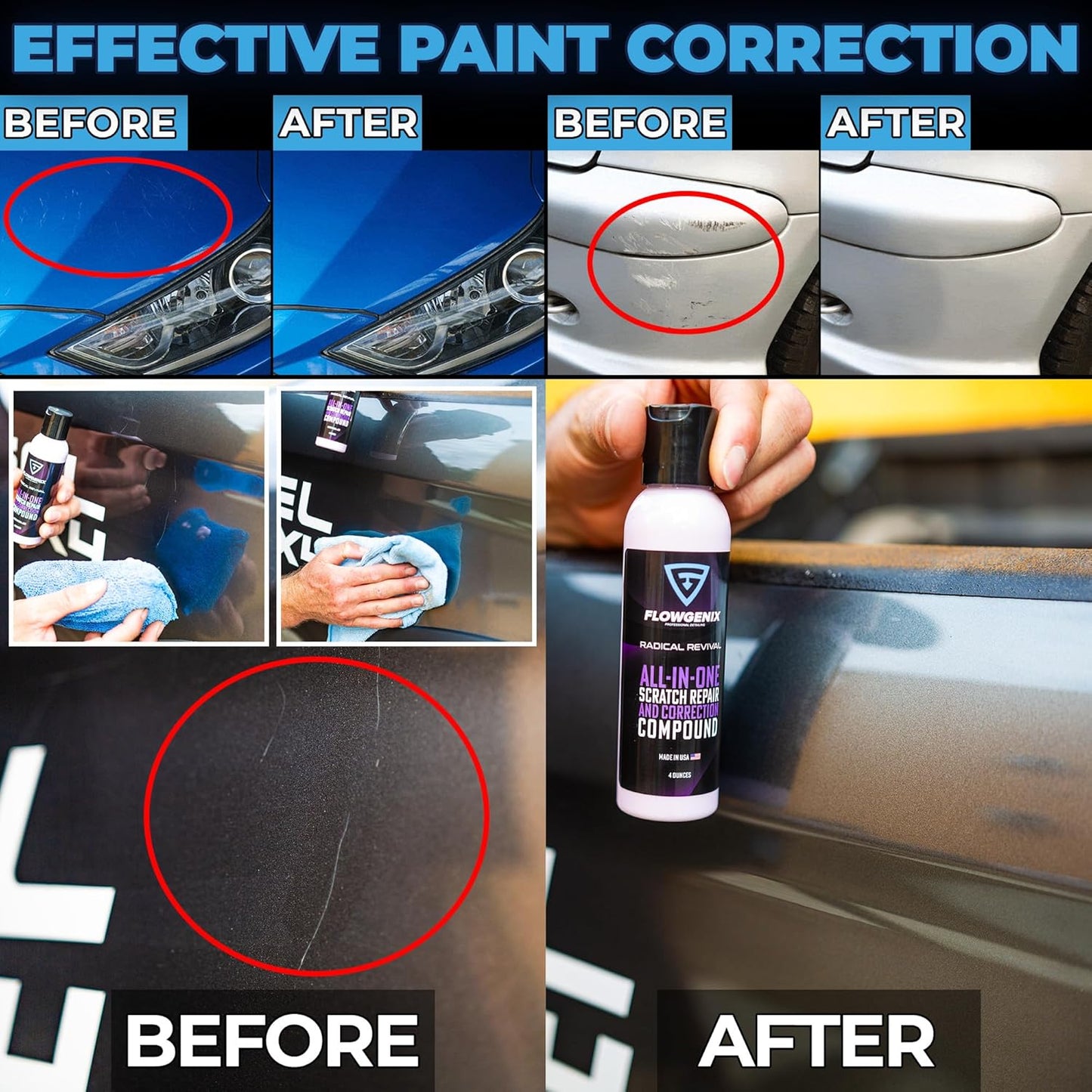 Instant Car Scratch Remover for Vehicles, All-in-One Car Paint Scratch Repair and Polishing Compound (4 oz) - Incl. Microfiber Applicator and Microfiber Towel