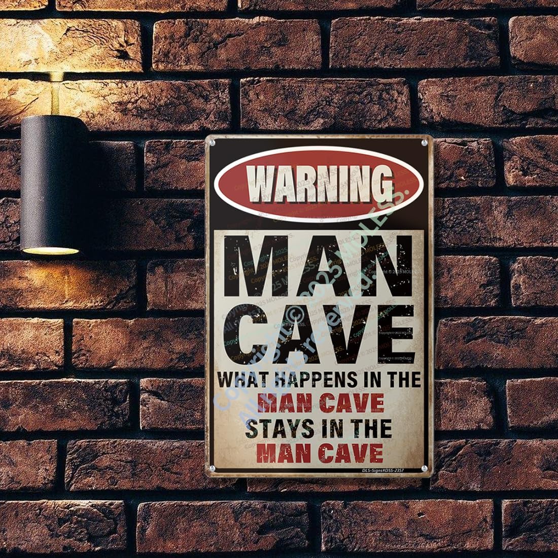 'What Happens Here, Stays Here!' Funny Man Cave Decor for Men | 12x8″ Durable Vintage Metal Man Cave Signs Wall Decorations for Basement/Garage/Mancave, 2357