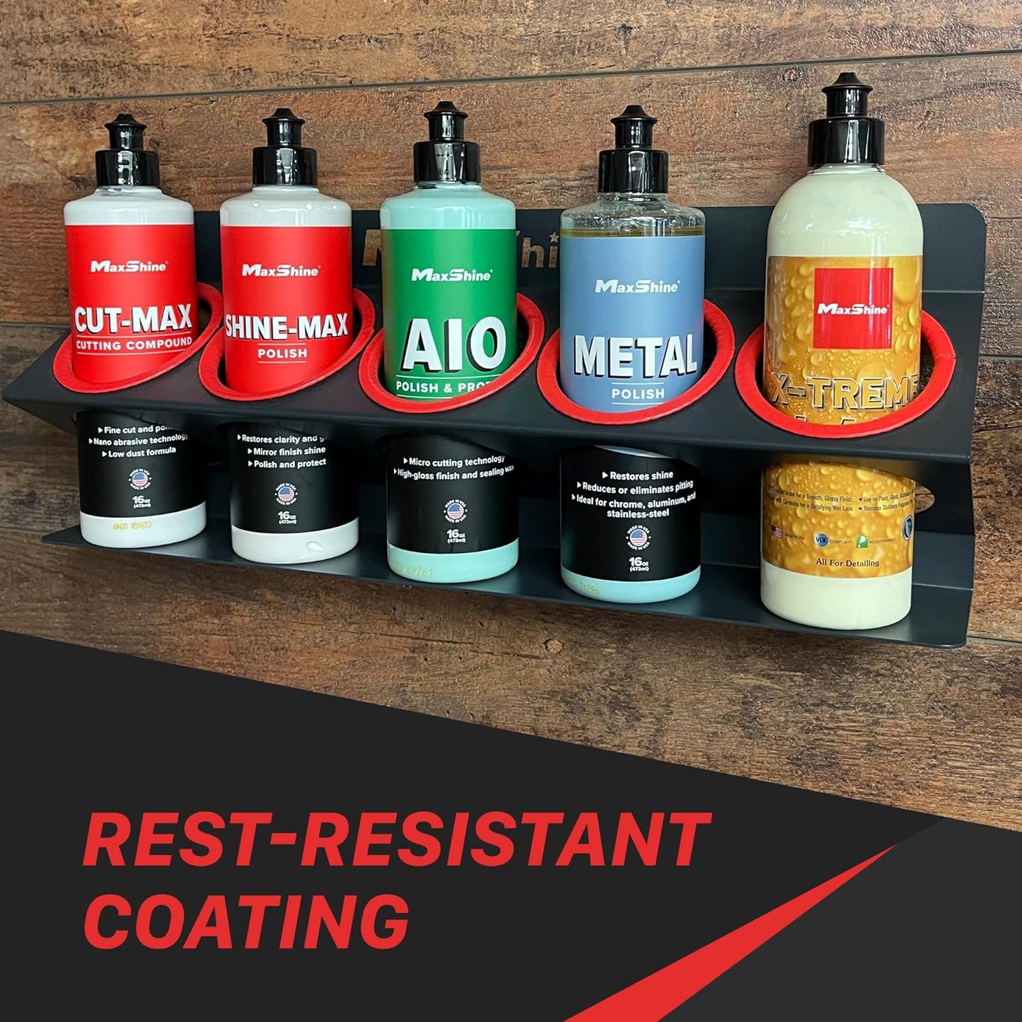 Maxshine Universal Detailing Spray Bottle Holder - Mobile Detailing & Car Garage Organizer, Holds 5 Sprayers (16/32oz) with 4 Small Holes, Lightweight Design, Easy Wall Mounting (Set 1)