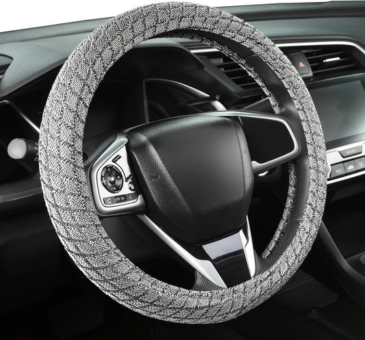 Auto Newer Breathable Steering Wheel Cover Suitable For Four Seasons，Anti-Slip Design，Odorless，Easy Carry ，Unviersal Fit for Truck SUV Sedans Vans，Interior Accessories Standard Size[14" 1/2-15"]（Grey）