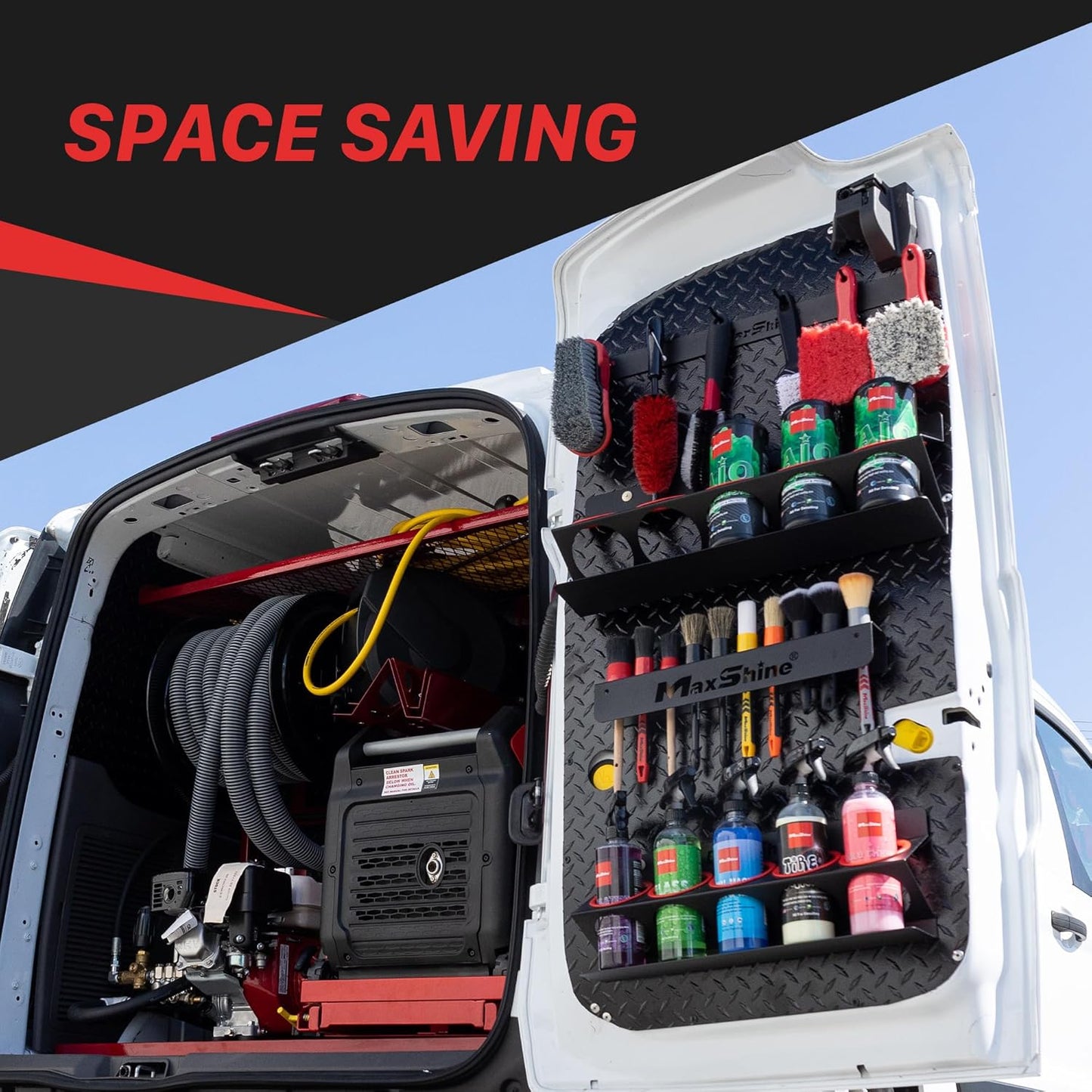 Maxshine Universal Detailing Spray Bottle Holder - Mobile Detailing & Car Garage Organizer, Holds 5 Sprayers (16/32oz) with 4 Small Holes, Lightweight Design, Easy Wall Mounting (Set 6)