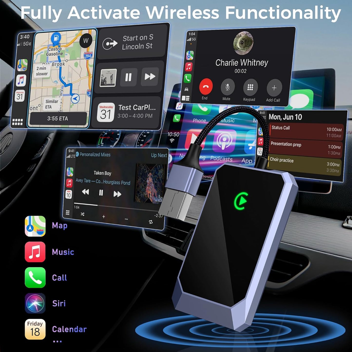 Wireless CarPlay Adapter for Apple iPhone, Convert Wired CarPlay to Wireless, Plug-and-Play, Stable Connection Compatible with OEM Wired CarPlay Vehicles & iOS 10+